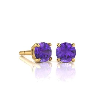 1/2 Carat Round Shape Amethyst Stud Earrings In 14K Yellow Gold Over Sterling Silver