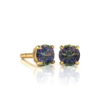 1/2 Carat Round Shape Mystic Topaz Stud Earrings In 14K Yellow Gold Over Sterling Silver