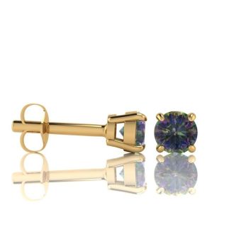 1/2 Carat Round Shape Mystic Topaz Stud Earrings In 14K Yellow Gold Over Sterling Silver