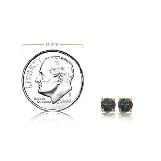 1/2 Carat Round Shape Mystic Topaz Stud Earrings In 14K Yellow Gold Over Sterling Silver
