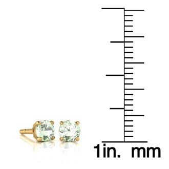 1/2 Carat Round Shape Green Amethyst Stud Earrings In 14K Yellow Gold Over Sterling Silver