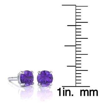 1 Carat Round Shape Amethyst Stud Earrings In Sterling Silver
