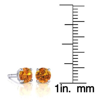 1 Carat Round Shape Citrine Stud Earrings In Sterling Silver