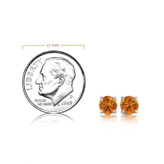 1 Carat Round Shape Citrine Stud Earrings In Sterling Silver