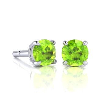 1 1/3 Carat Round Shape Peridot Stud Earrings In Sterling Silver