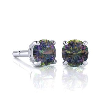 1 3/4 Carat Round Shape Mystic Topaz Stud Earrings In Sterling Silver