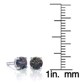 1 3/4 Carat Round Shape Mystic Topaz Stud Earrings In Sterling Silver