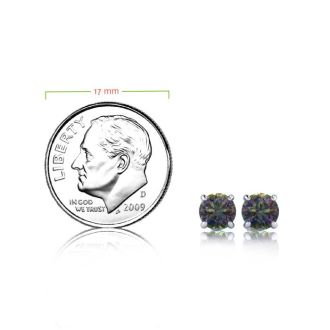 1 3/4 Carat Round Shape Mystic Topaz Stud Earrings In Sterling Silver