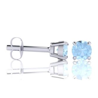 Aquamarine Earrings: Aquamarine Jewelry: 1 Carat Round Shape Aquamarine Stud Earrings In Sterling Silver