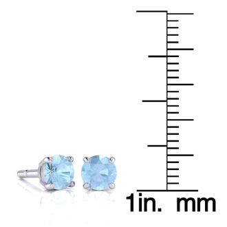 Aquamarine Earrings: Aquamarine Jewelry: 1 Carat Round Shape Aquamarine Stud Earrings In Sterling Silver