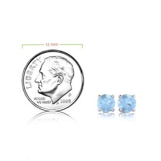 Aquamarine Earrings: Aquamarine Jewelry: 1 Carat Round Shape Aquamarine Stud Earrings In Sterling Silver