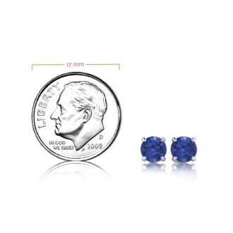 1 Carat Round Shape Tanzanite Stud Earrings In Sterling Silver