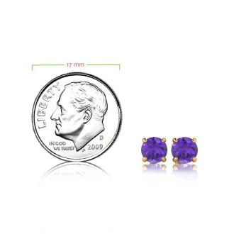 1 Carat Round Shape Amethyst Stud Earrings In 14K Yellow Gold Over Sterling Silver