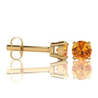 1 Carat Round Shape Citrine Stud Earrings In 14K Yellow Gold Over Sterling Silver