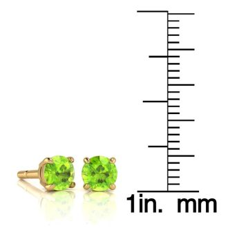 1 1/3 Carat Round Shape Peridot Stud Earrings In 14K Yellow Gold Over Sterling Silver