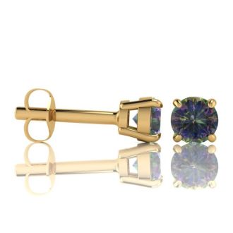 1 3/4 Carat Round Shape Mystic Topaz Stud Earrings In 14K Yellow Gold Over Sterling Silver