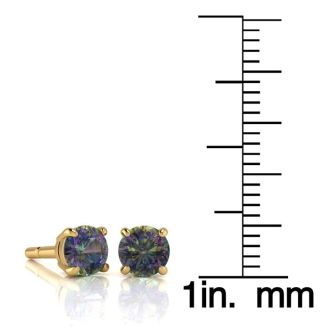 1 3/4 Carat Round Shape Mystic Topaz Stud Earrings In 14K Yellow Gold Over Sterling Silver