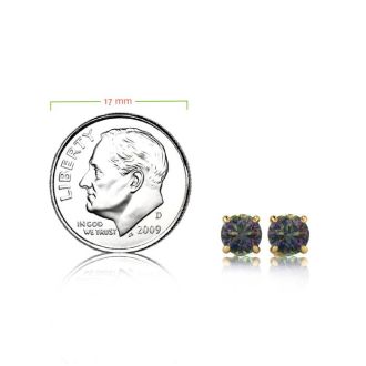 1 3/4 Carat Round Shape Mystic Topaz Stud Earrings In 14K Yellow Gold Over Sterling Silver