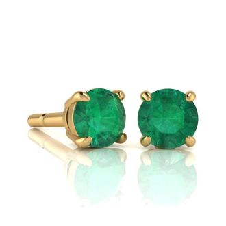 1 Carat Round Shape Emerald Stud Earrings In 14K Yellow Gold Over Sterling Silver