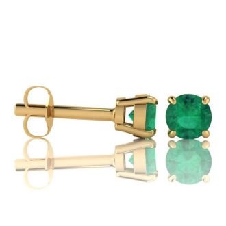 1 Carat Round Shape Emerald Stud Earrings In 14K Yellow Gold Over Sterling Silver