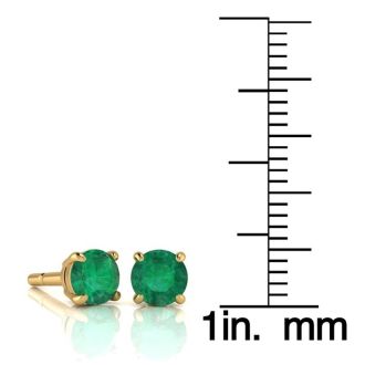 1 Carat Round Shape Emerald Stud Earrings In 14K Yellow Gold Over Sterling Silver