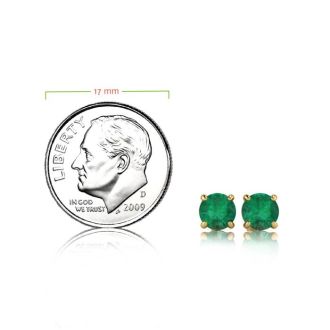 1 Carat Round Shape Emerald Stud Earrings In 14K Yellow Gold Over Sterling Silver