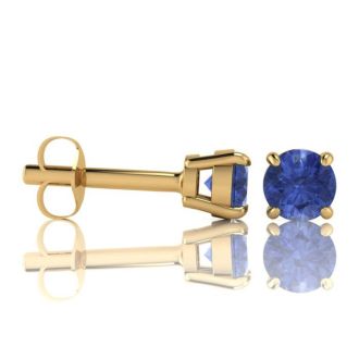 1 Carat Round Shape Tanzanite Stud Earrings In 14K Yellow Gold Over Sterling Silver