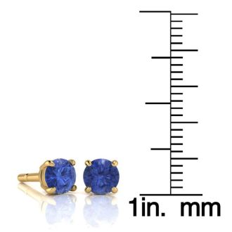 1 Carat Round Shape Tanzanite Stud Earrings In 14K Yellow Gold Over Sterling Silver