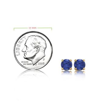 1 Carat Round Shape Tanzanite Stud Earrings In 14K Yellow Gold Over Sterling Silver