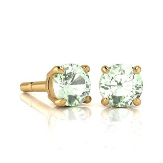 1 Carat Round Shape Green Amethyst Stud Earrings In 14K Yellow Gold Over Sterling Silver