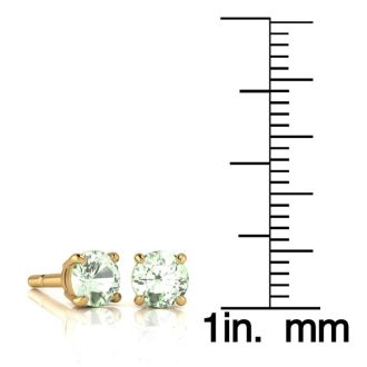 1 Carat Round Shape Green Amethyst Stud Earrings In 14K Yellow Gold Over Sterling Silver