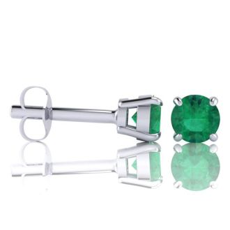 2 Carat Round Shape Emerald Stud Earrings In Sterling Silver