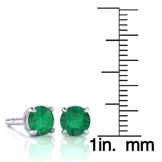 2 Carat Round Shape Emerald Stud Earrings In Sterling Silver