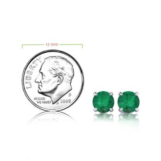 2 Carat Round Shape Emerald Stud Earrings In Sterling Silver