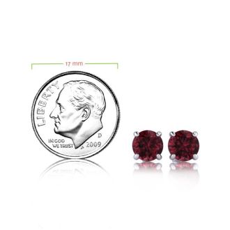 Garnet Earrings: Garnet Jewelry: 2 1/2 Carat Round Shape Garnet Stud Earrings In Sterling Silver