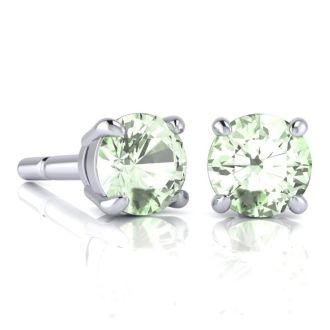 2 Carat Round Shape Green Amethyst Stud Earrings In Sterling Silver