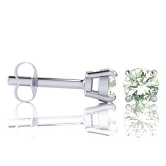 2 Carat Round Shape Green Amethyst Stud Earrings In Sterling Silver