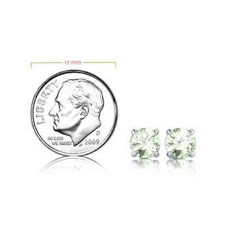 2 Carat Round Shape Green Amethyst Stud Earrings In Sterling Silver