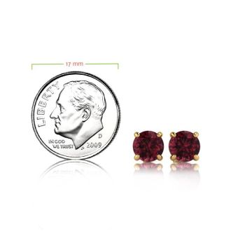 Garnet Earrings: Garnet Jewelry: 2 1/2 Carat Round Shape Garnet Stud Earrings In 14K Yellow Gold Over Sterling Silver