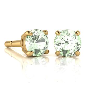 2 Carat Round Shape Green Amethyst Stud Earrings In 14K Yellow Gold Over Sterling Silver