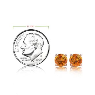 2 Carat Round Shape Citrine Stud Earrings In 14K Rose Gold Over Sterling Silver
