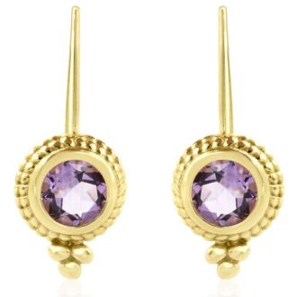 2 Carat Amethyst Dangle Earrings With Rope Detail In 14K Yellow Gold Over Sterling Silver