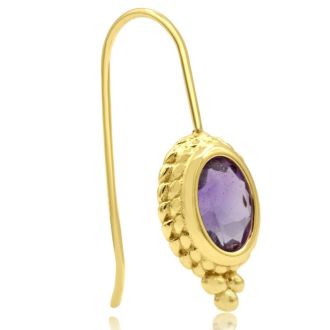 2 Carat Oval Amethyst Dangle Earrings With Rope Detail In 14K Yellow Gold Over Sterling Silver