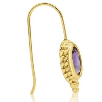 2 Carat Oval Amethyst Dangle Earrings With Rope Detail In 14K Yellow Gold Over Sterling Silver