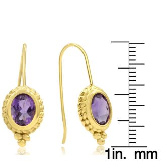 2 Carat Oval Amethyst Dangle Earrings With Rope Detail In 14K Yellow Gold Over Sterling Silver