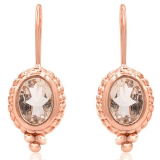 2-1/3 Carat Oval Morganite Earrings With Dangle Rope Detail In 14K Rose Gold Over Sterling Silver