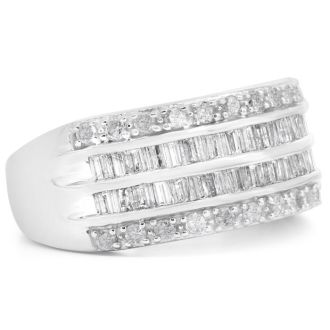 AMAZING CLOSEOUT! 1 Carat Baguette and Round Diamond Band Ring In Sterling Silver. BEAUTIFUL BAND RING!