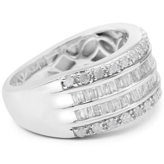 AMAZING CLOSEOUT! 1 Carat Baguette and Round Diamond Band Ring In Sterling Silver. BEAUTIFUL BAND RING!
