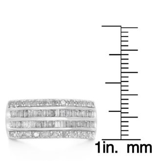 AMAZING CLOSEOUT! 1 Carat Baguette and Round Diamond Band Ring In Sterling Silver. BEAUTIFUL BAND RING!