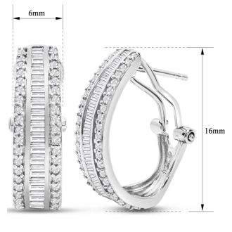 1 Carat Baguette and Round Colorless Diamond Hoop Earrings In Sterling Silver. Amazing Looking For A Great Price!